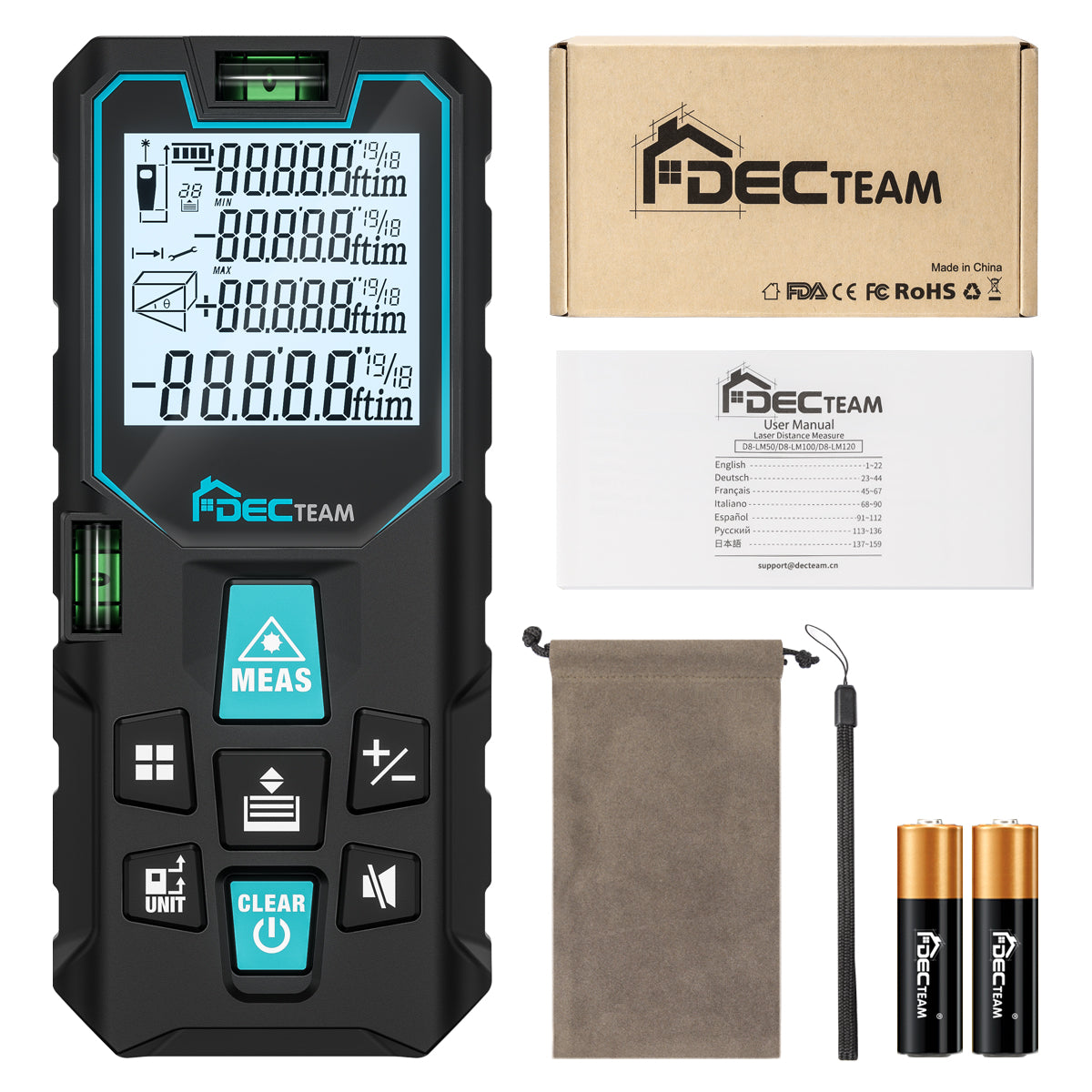 DECTEAM D8 Series Laser Distance Area Volume Pythagorean 